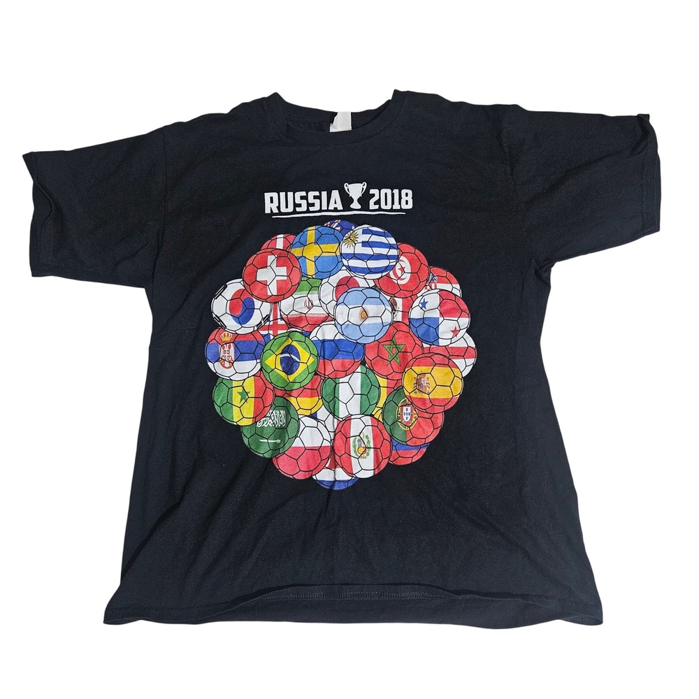 Port & Company Russia 2018 World Cup Soccer Flags Graphic T-Shirt Black Mens L